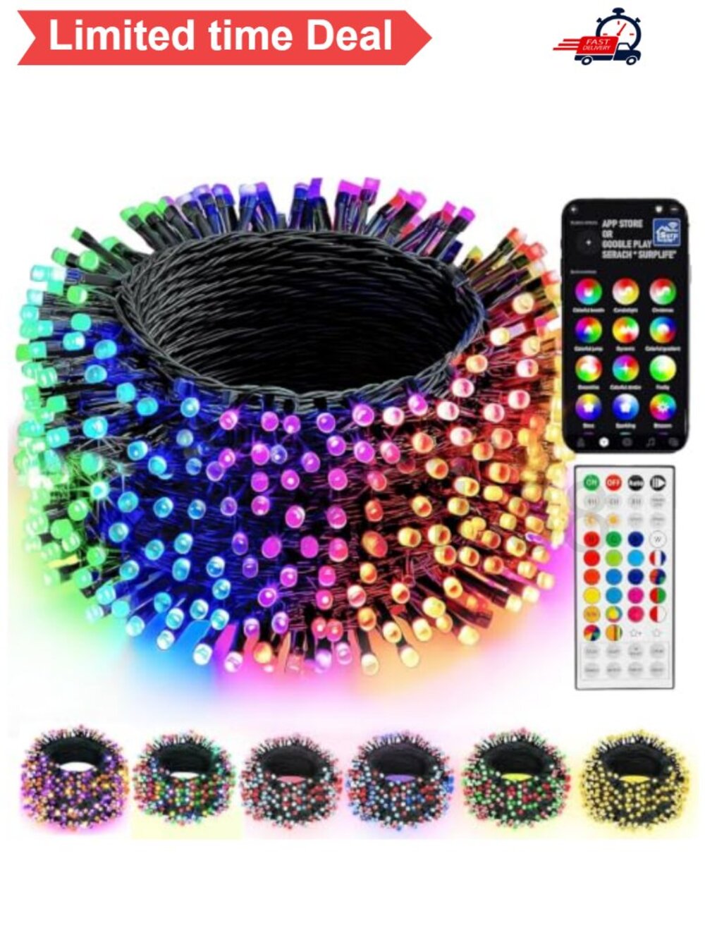 🎄 66FT Smart LED Color Changing String Lights Bluetooth App Remote IP44 - Picture 1 of 5